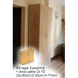 S2 regał 2 poziomy + drzwi pełne 2x F2 (Sz-80cm,G-35cm,H-75cm)